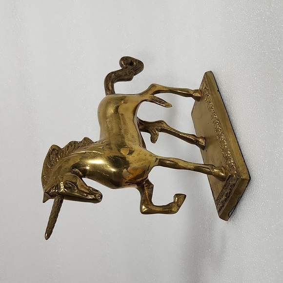 Vintage Solid Brass Prancing Unicorn Figurine Statuette 6" - Picture 3 of 10